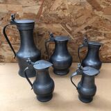 Series 5 old jugs measures vintage pewter pots
