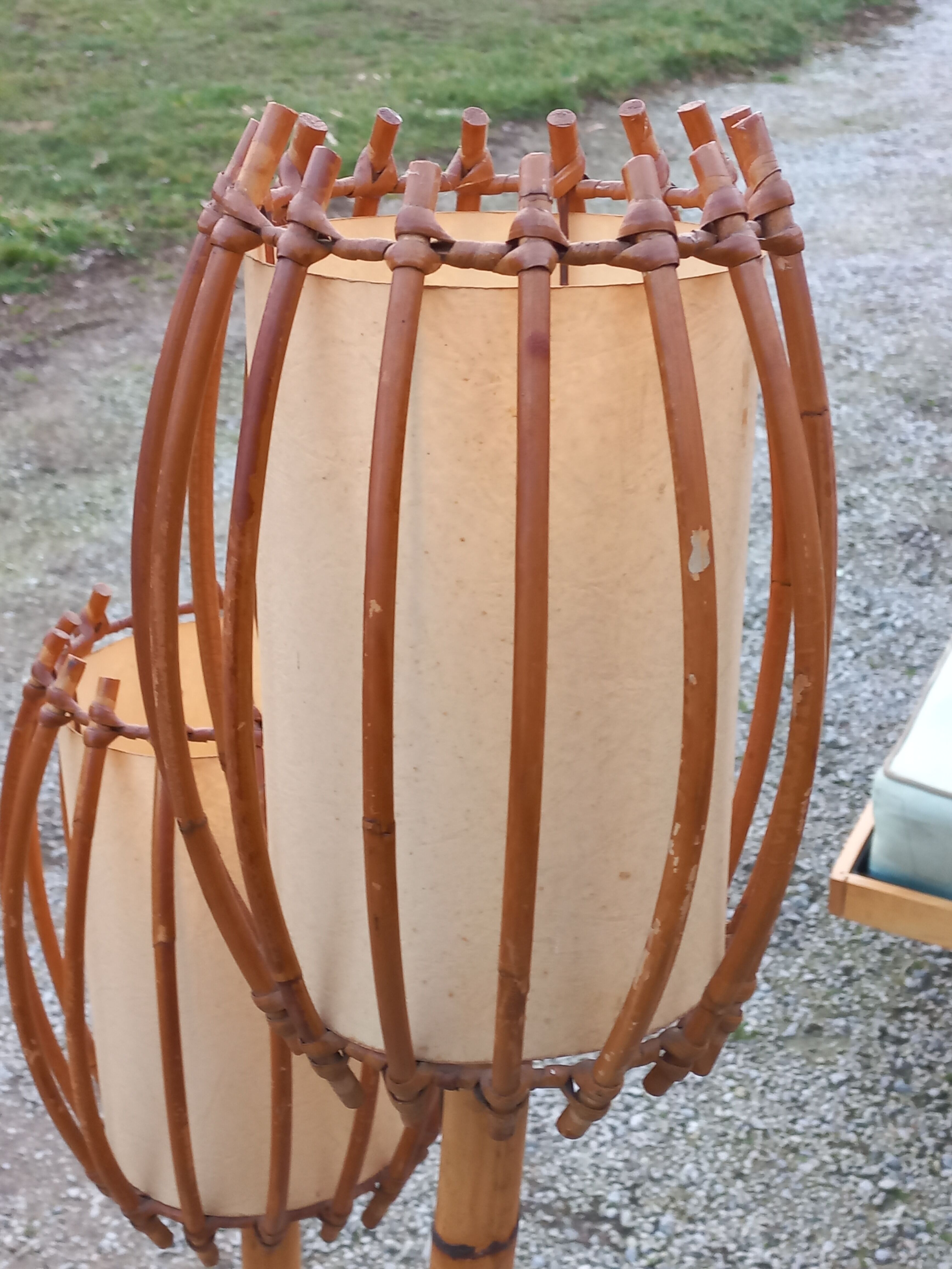 Bamboo and rattan floor lamp 2 lights from the 70s