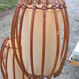 Bamboo and rattan floor lamp 2 lights from the 70s