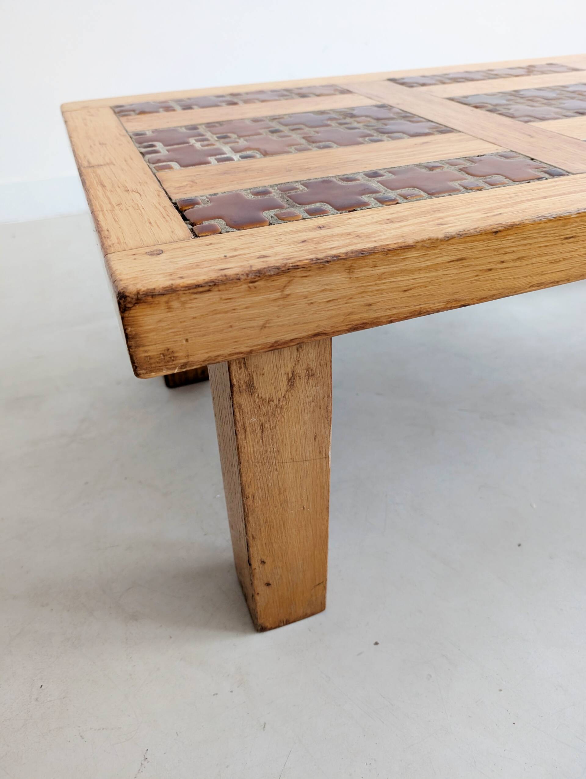 Brutalist elm wood coffee table 1970s