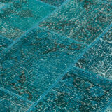 Hand-knotted oriental overdyed 200 cm x 298 cm turquoise patchwork rug