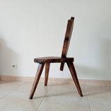 Brutalist tripod chair in carved wood 19th century