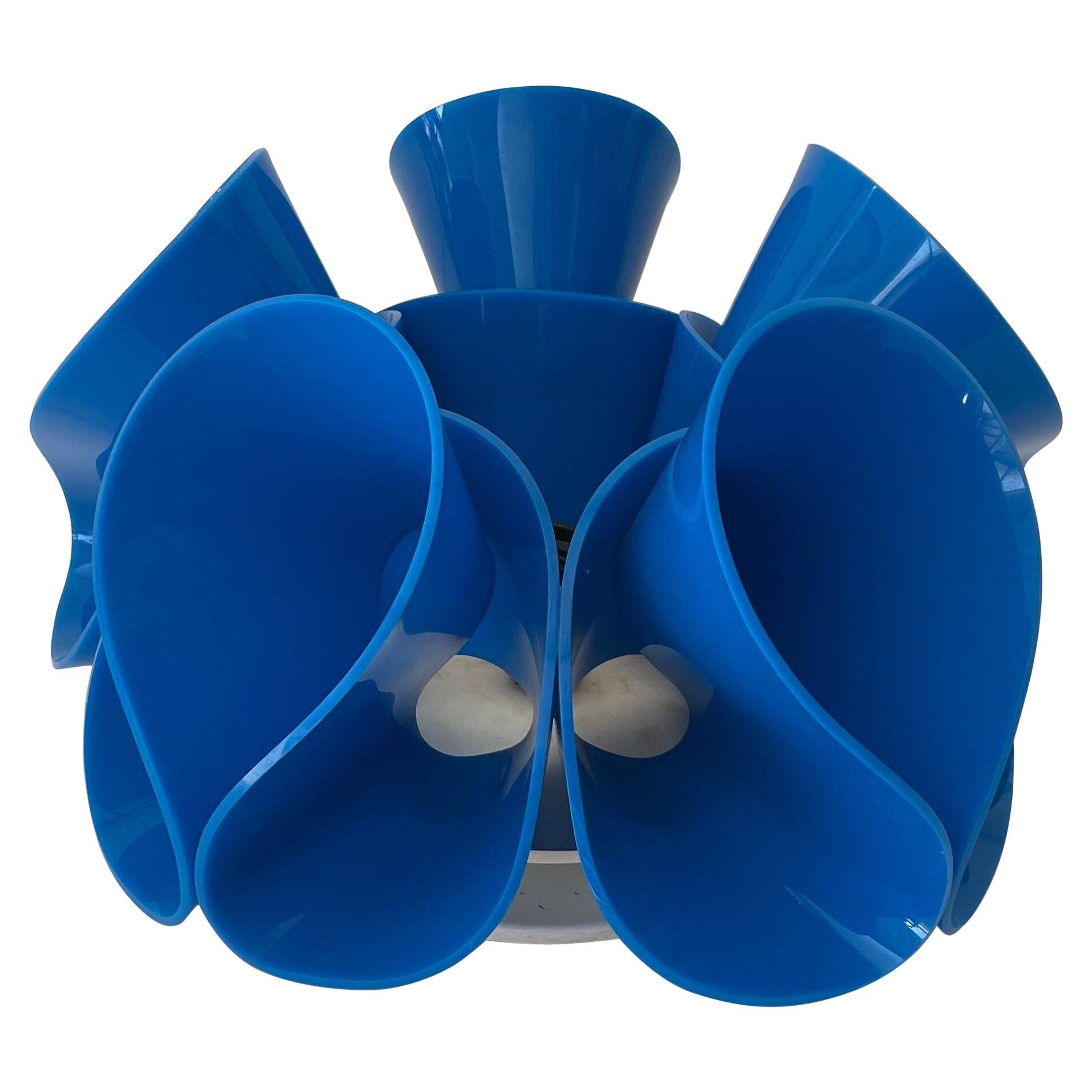 Blue plexiglass table lamp, Flower Design, 1970s, Italy.