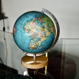 Vintage metal and wood terrestrial globe 1950