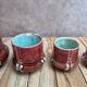 Antique majolica barbotine set – tray and 4 small pots – Art Nouveau
