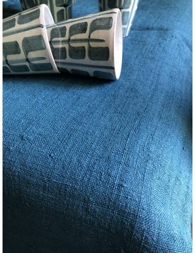 Aqua Blue Hemp Vintage Tablecloth