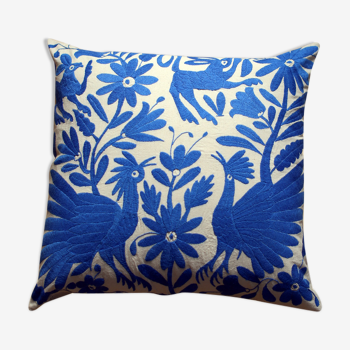 Blue hand embroidered cushion