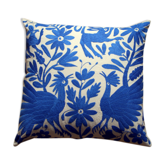 Blue hand embroidered cushion