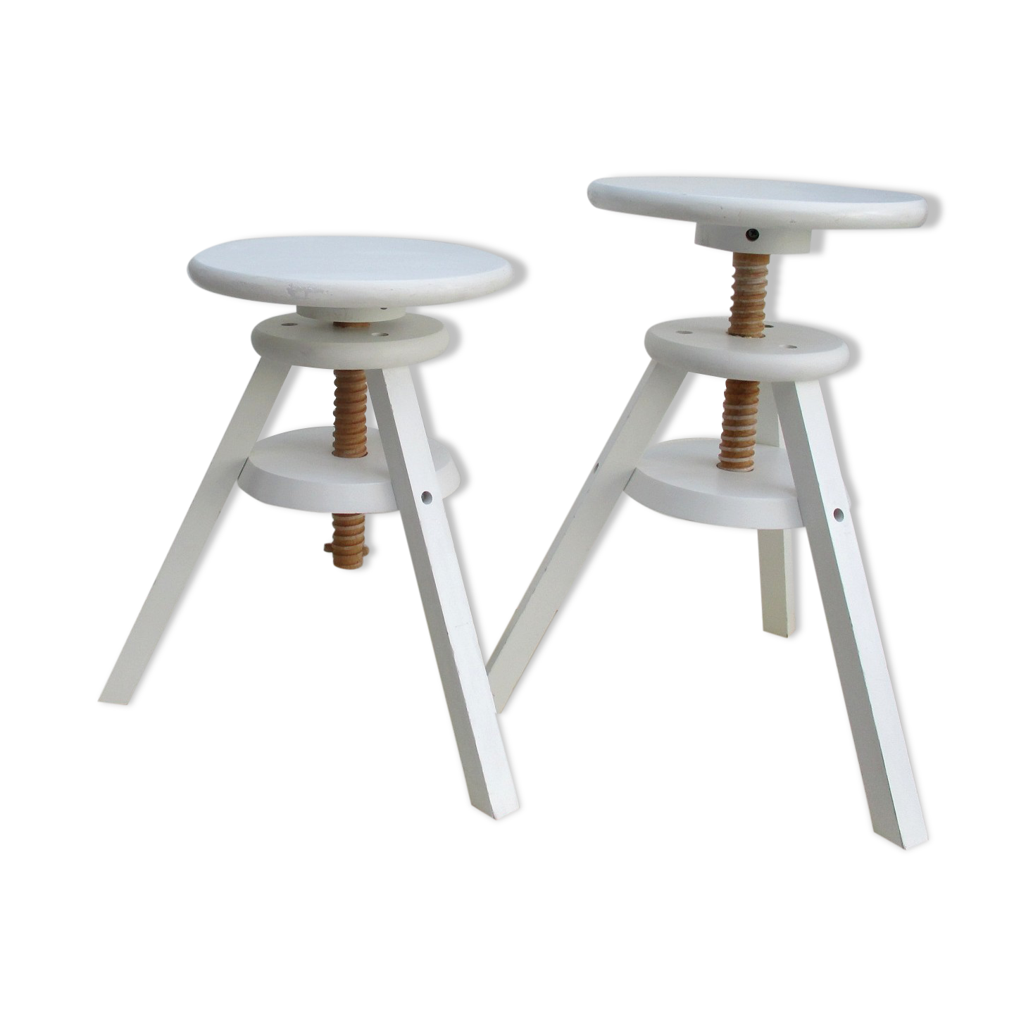 Two wooden screw stools for children