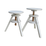Two wooden screw stools for children