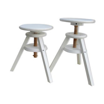 Two wooden screw stools for children