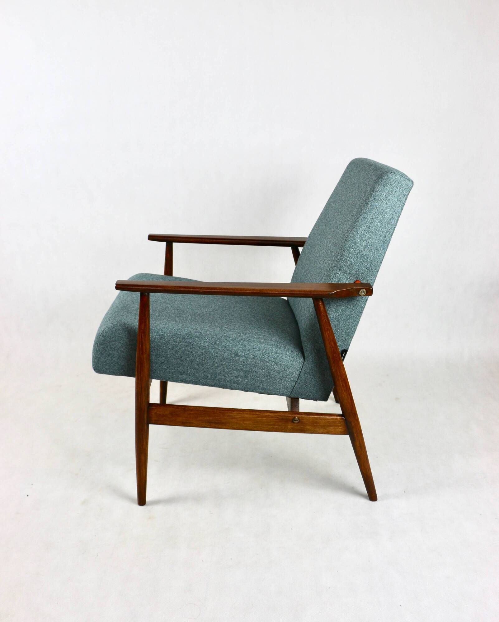 Armchair 'Lis', 1970s turquoise tweed design by Henryk Lis - brown beech wood