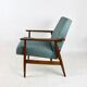 Armchair 'Lis', 1970s turquoise tweed design by Henryk Lis - brown beech wood