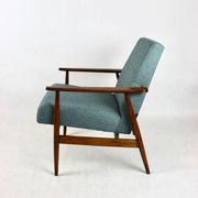 Armchair 'Lis', 1970s turquoise tweed design by Henryk Lis - brown beech wood
