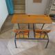 Bureau d’écolier vintage en bois et métal - Bureau double