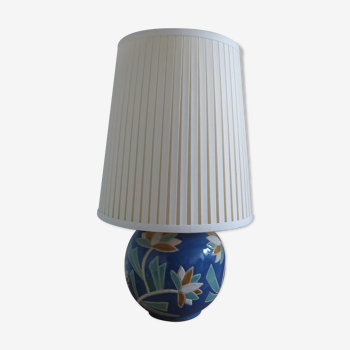 Lampe boule en céramique et abat jour drapé