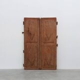 Large 17th century Monastery doors in terracotta lacquered oak, Portugal