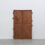 Large 17th century Monastery doors in terracotta lacquered oak, Portugal