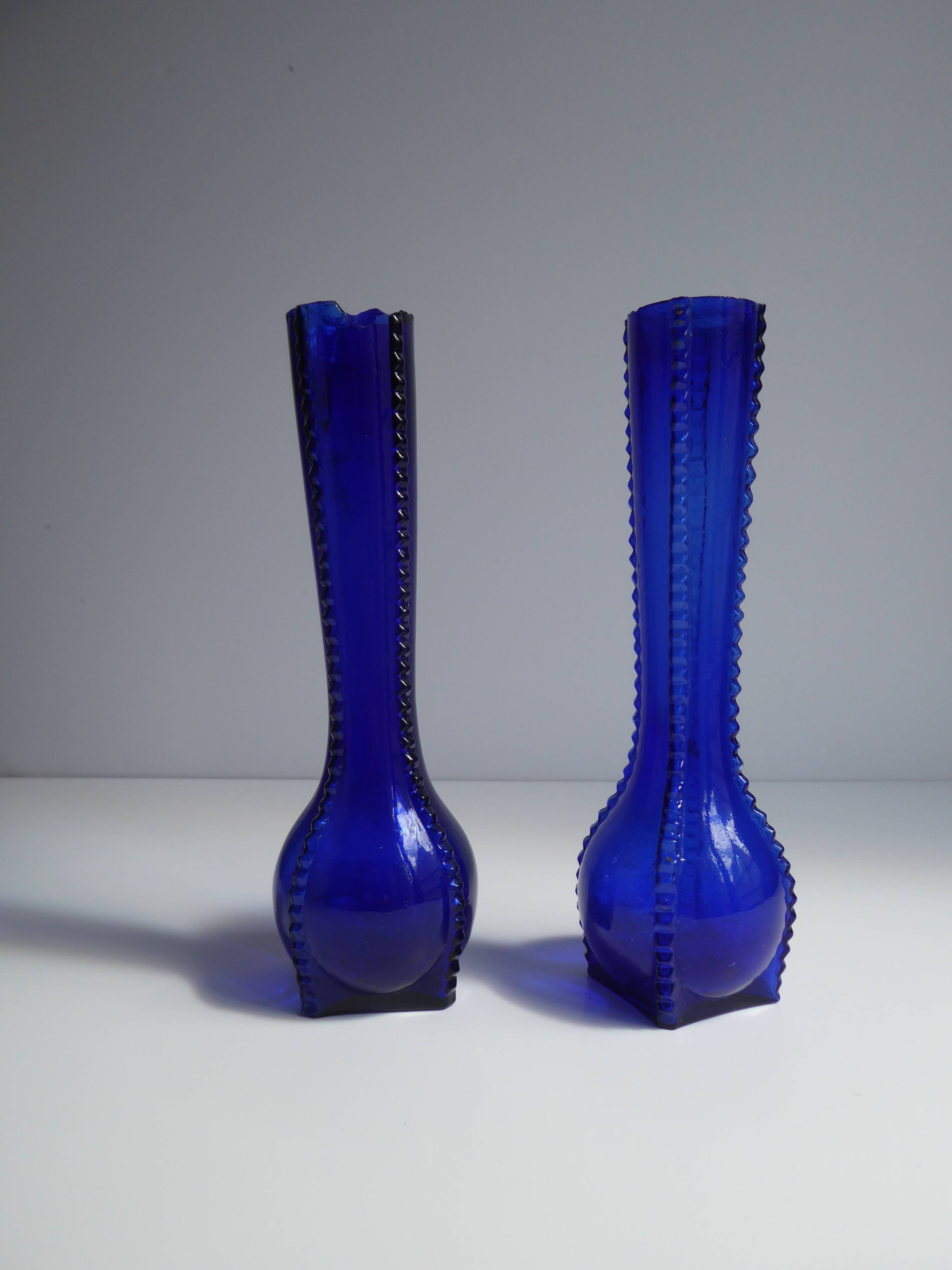 Pair of blue soliflore vases