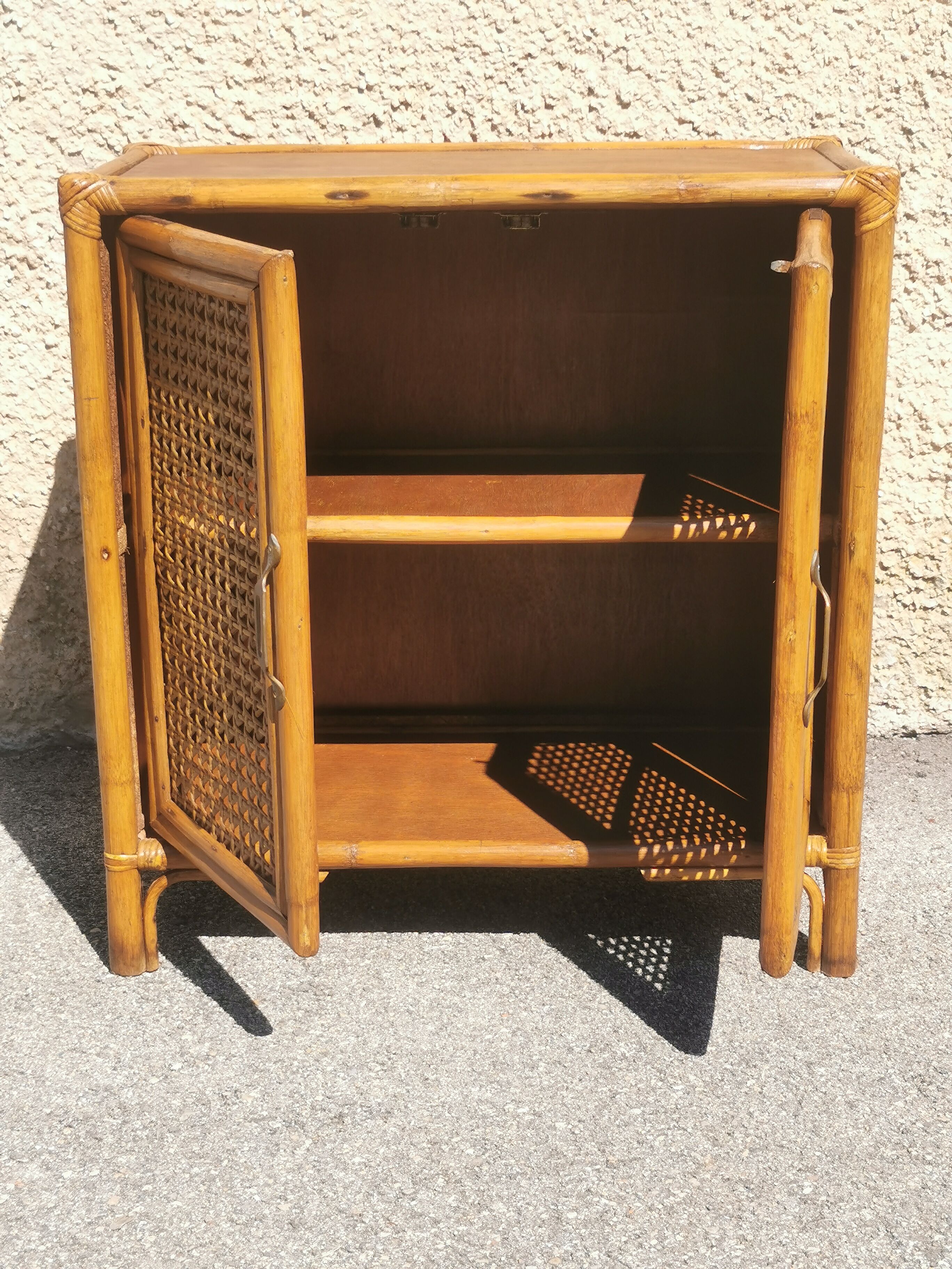 Vintage wood and rattan chest of drawers