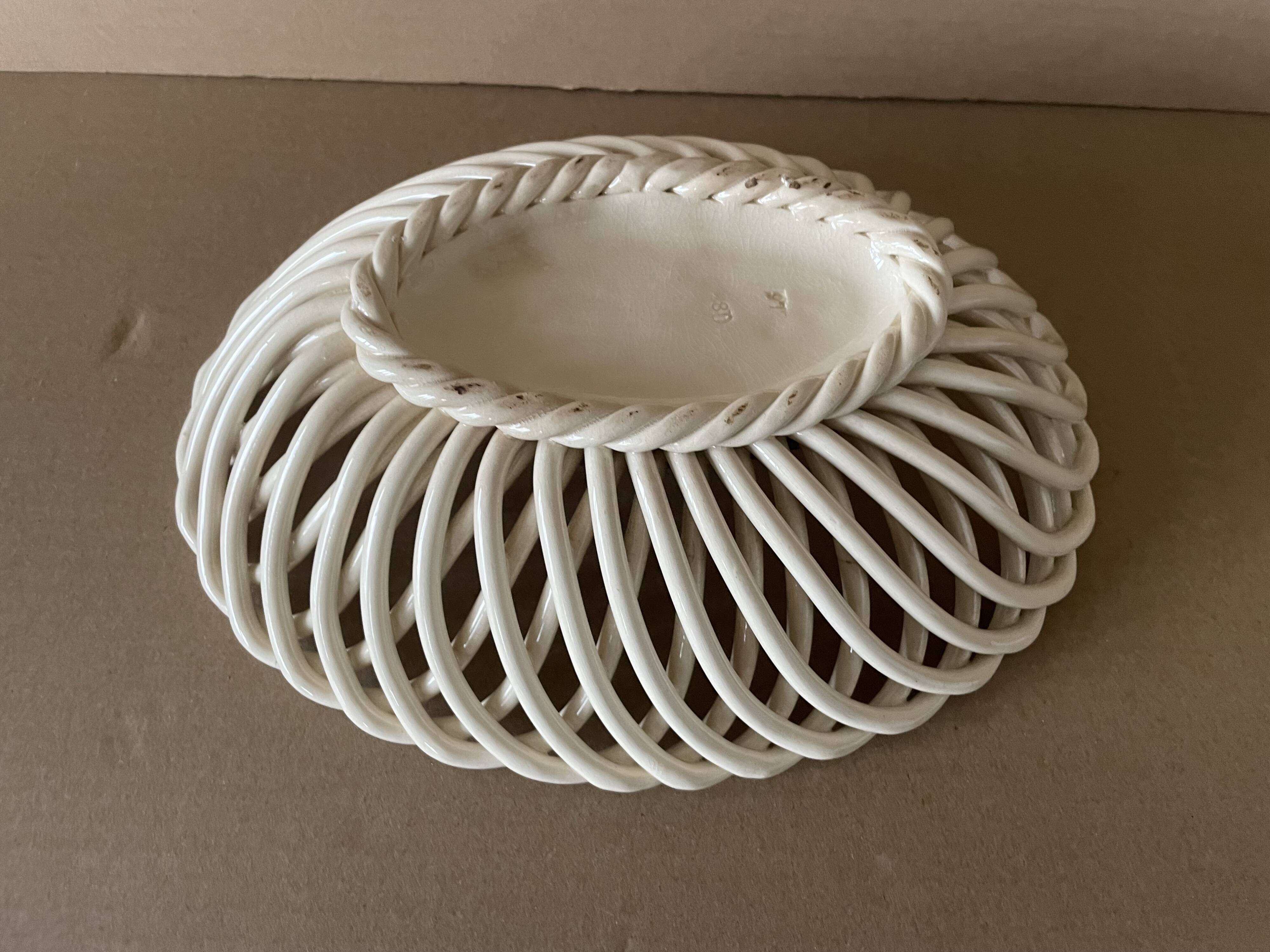 Antique ceramic woven basket