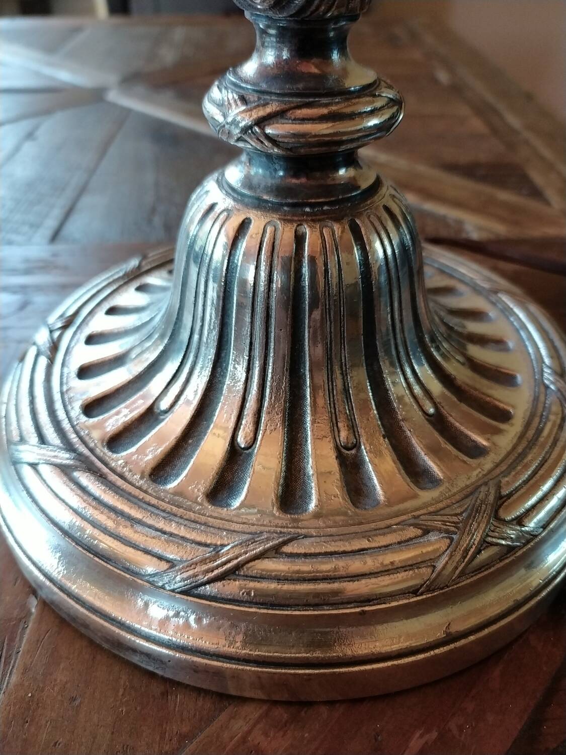 Pied de lampe Victorien en bronze argenté