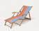 Vintage deck chair with orange and blue striped fabric, original patina.