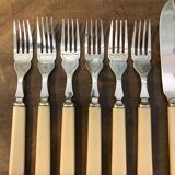 Silver-plated metal fish cutlery set consisting of 6 forks and 6 knives
