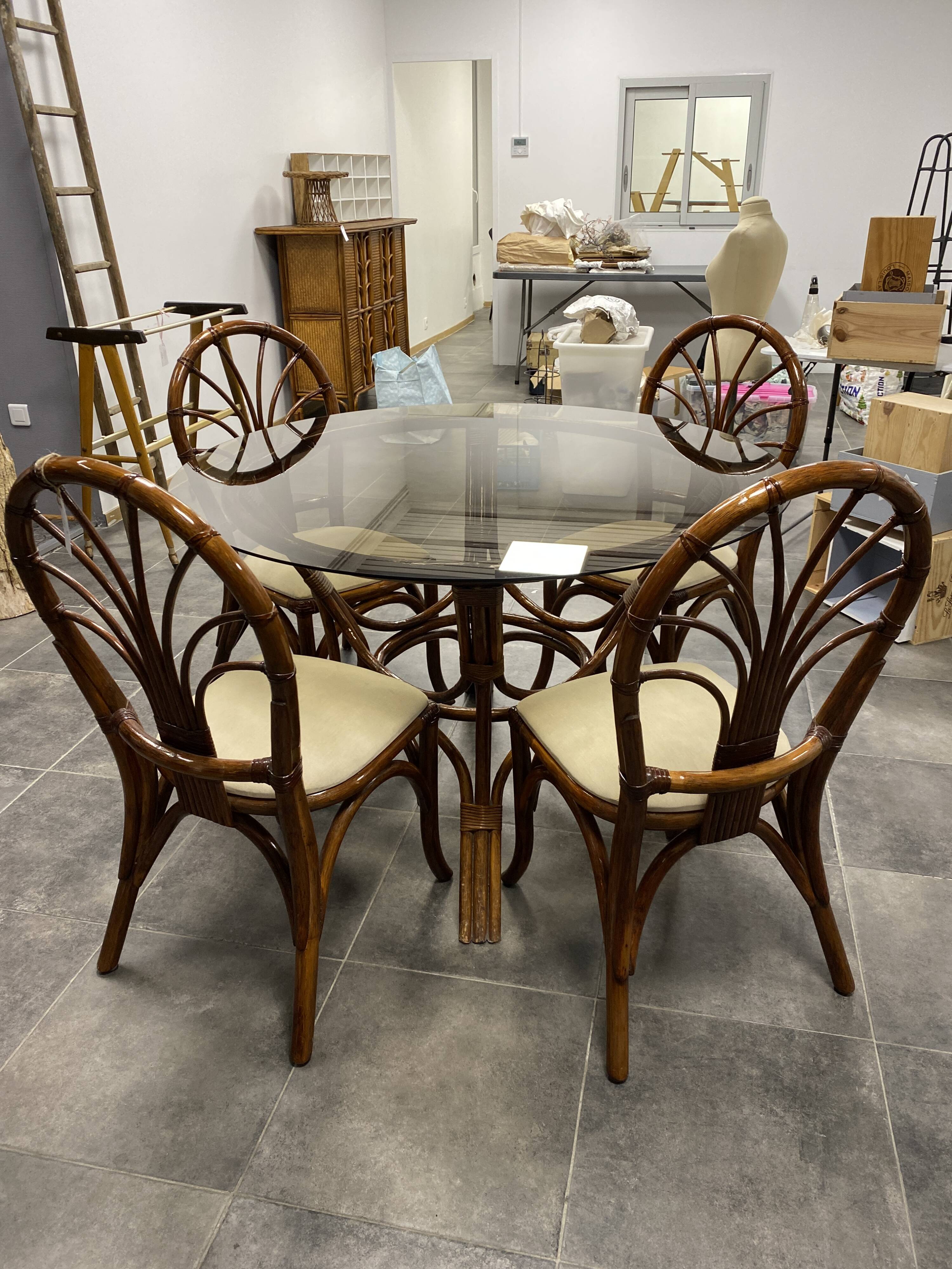 4 vintage woven rattan chairs