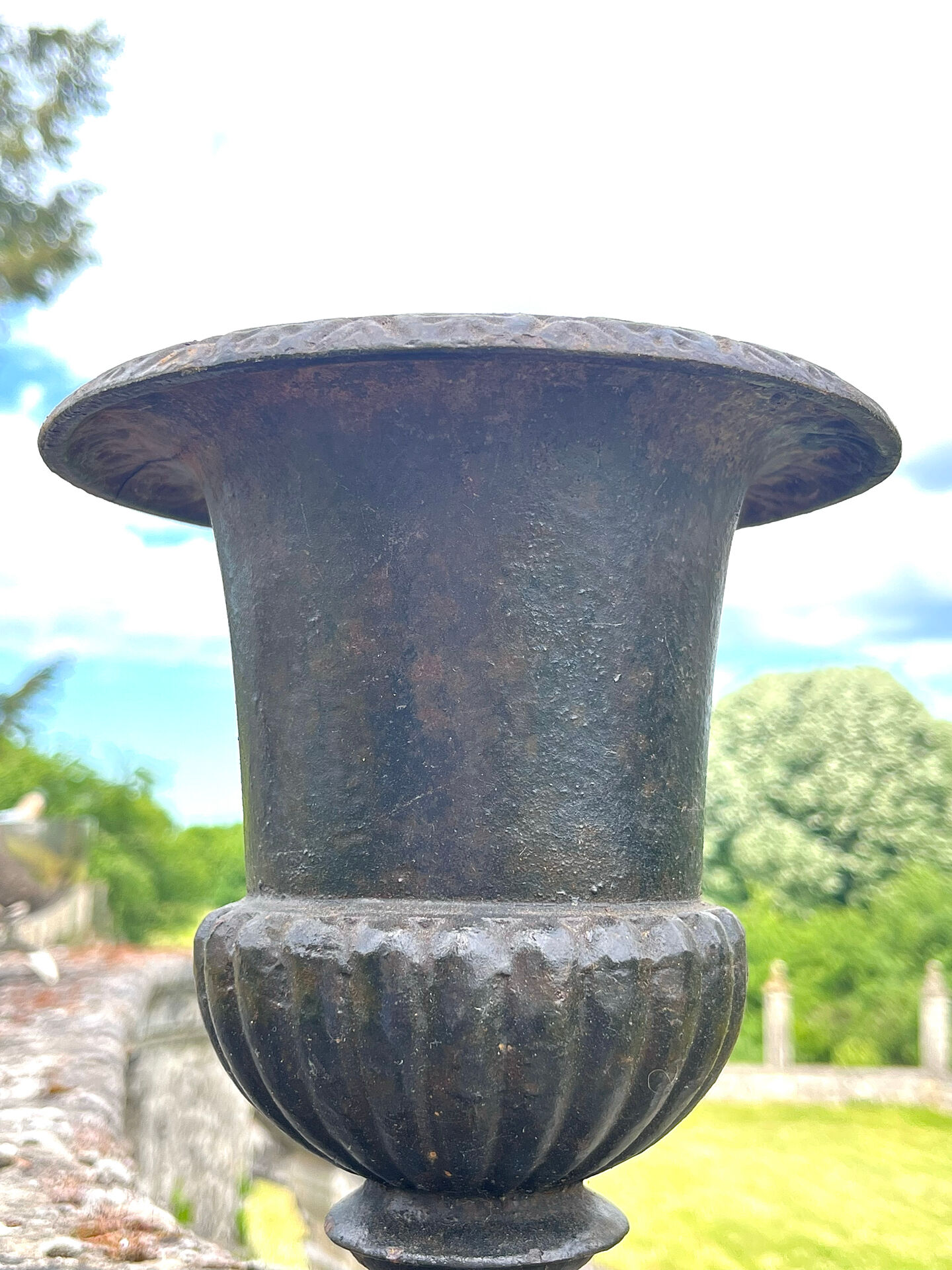 Iron garden urn planter, Antique French cast iron classical campana va