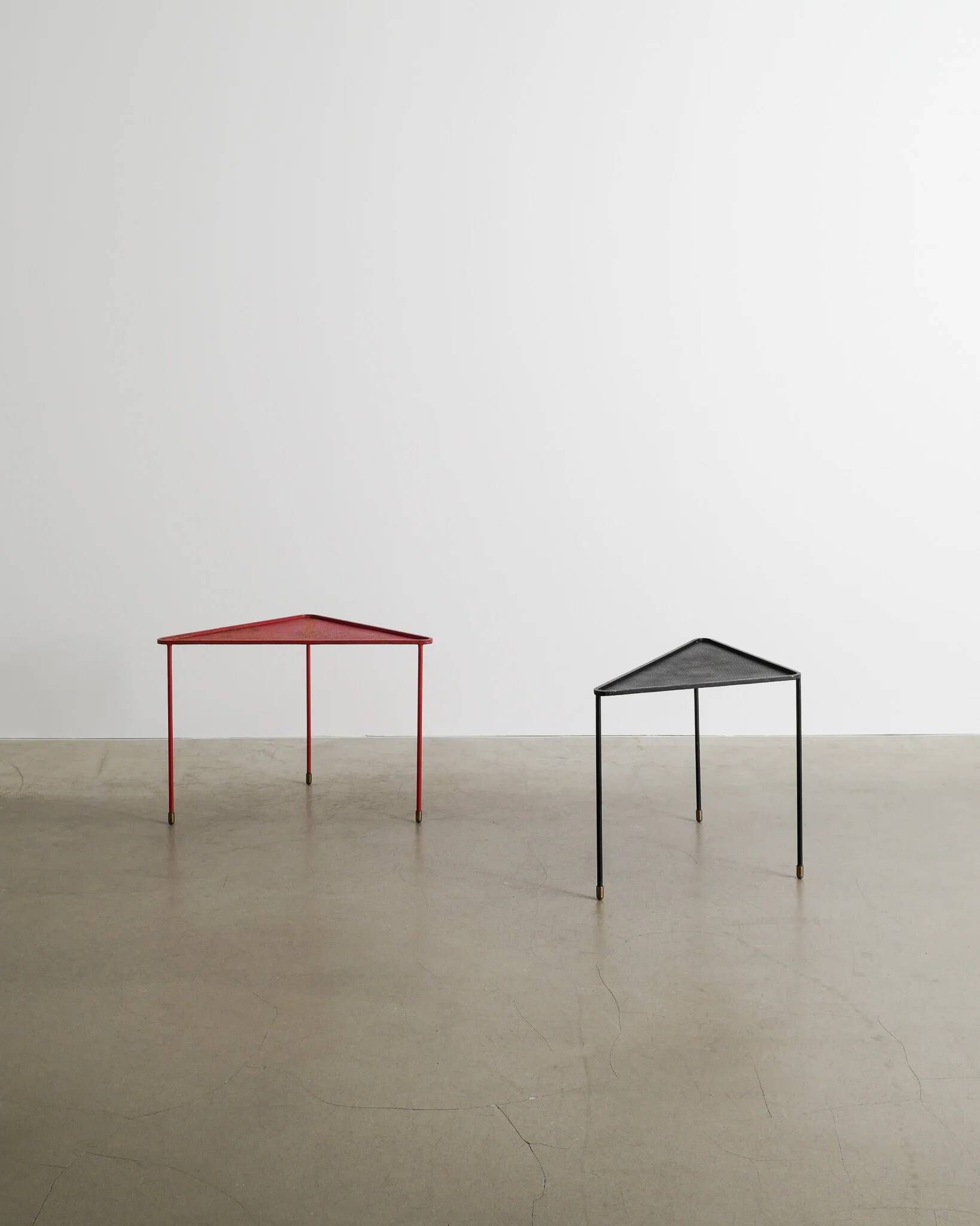 Pair of French Mid Century Triangle Tables by Mathieu Matégot, 1950s
