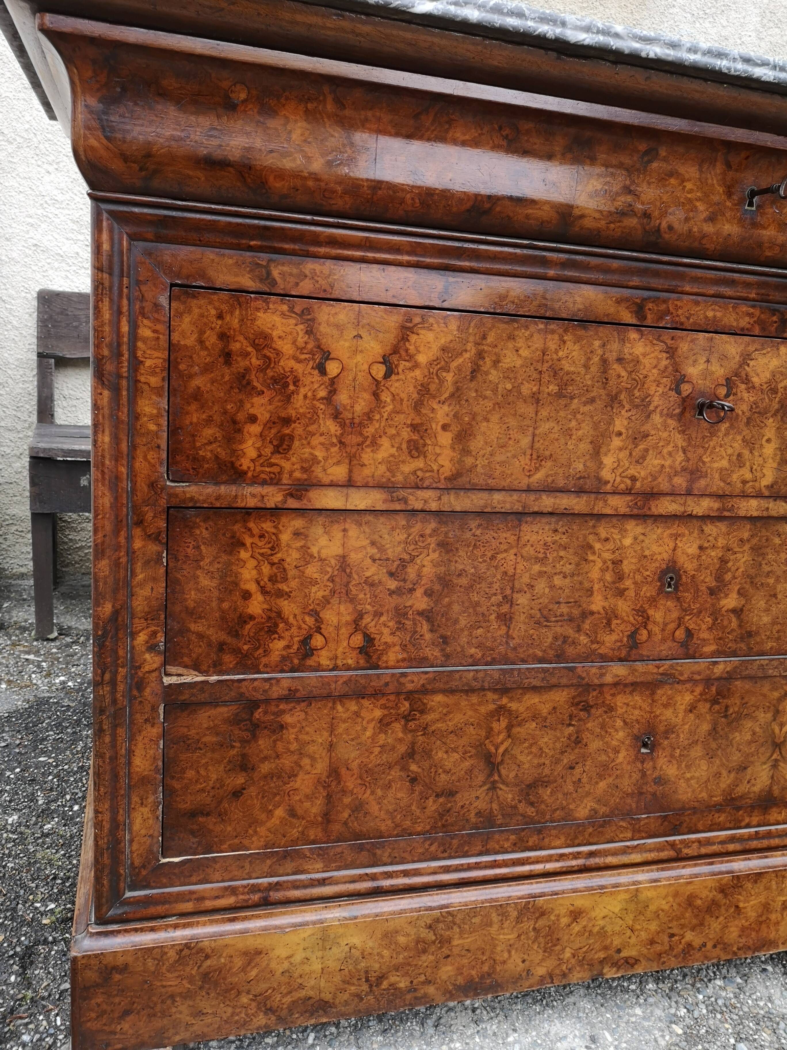 Louis Philippe burl walnut chest of drawers