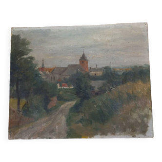 Oil on canvas village landscape