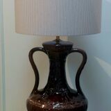 Lampe vintage en céramique, abat-jour en coton rayé