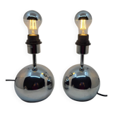Paire de lampes boule, à poser en inox chromé Vintage
