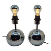 Paire de lampes boule, à poser en inox chromé Vintage