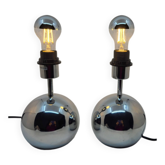 Pair of ball lamps, to stand in Vintage chrome stainless steel