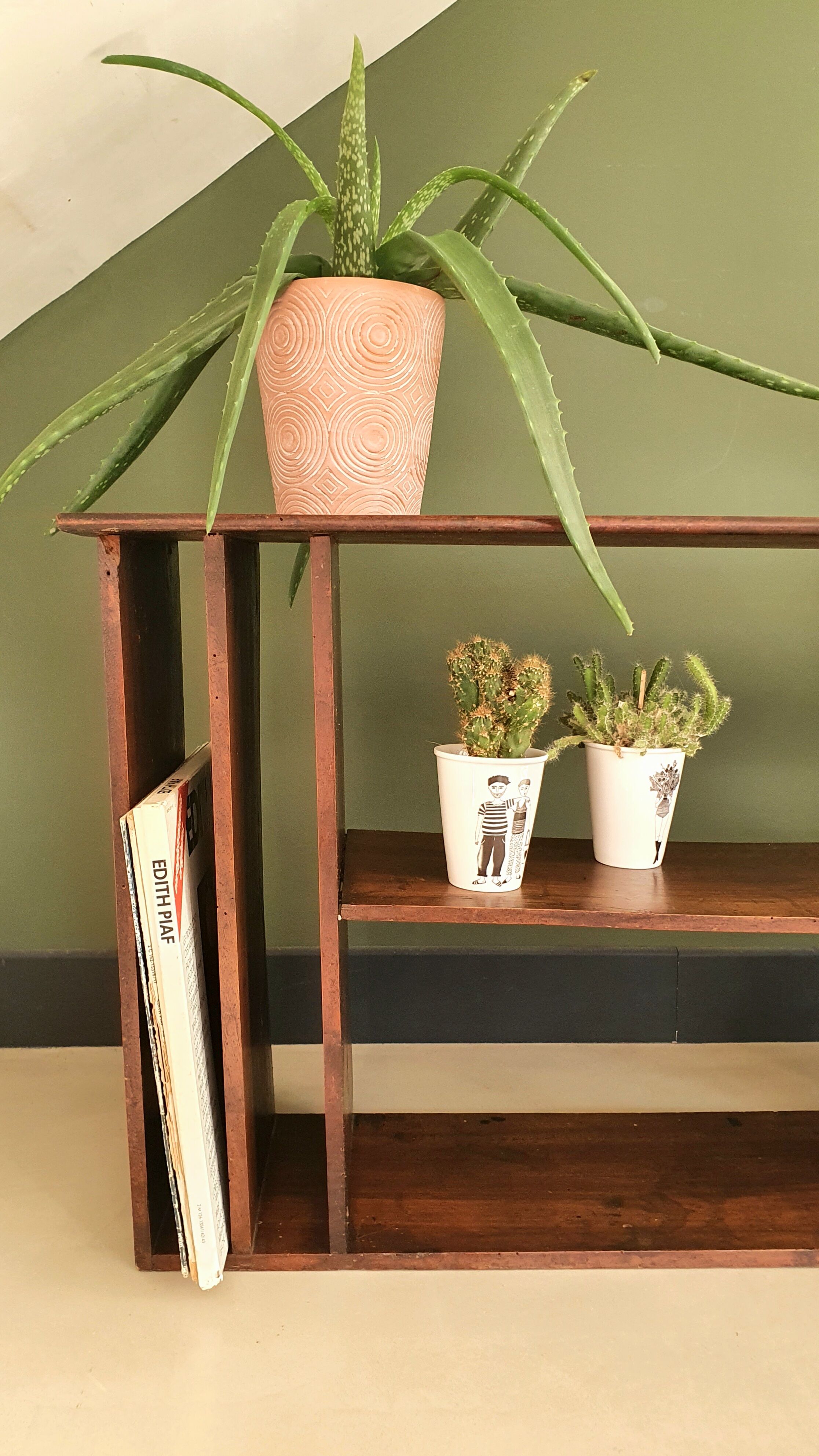 Low antique wooden storage unit