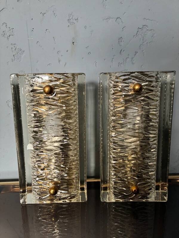 Pukeberg Wall Lamps – Pair Scandinavian Glass Sconces 1960s