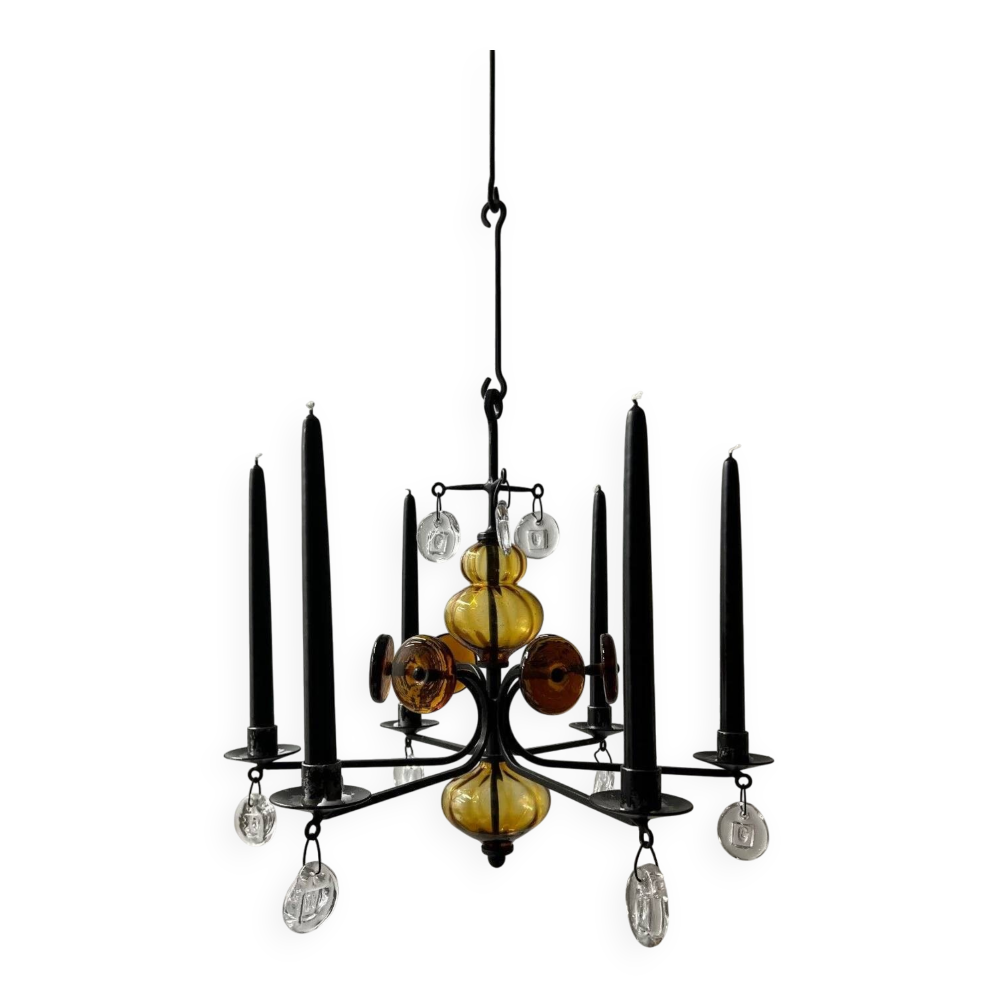 Art glass chandelier | Erik Höglund for Boda | Sweden | 1970s