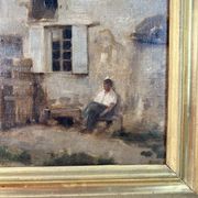 Oil painting on canvas by Adolphe Appian, farm courtyard, Lyon school, 19th century.