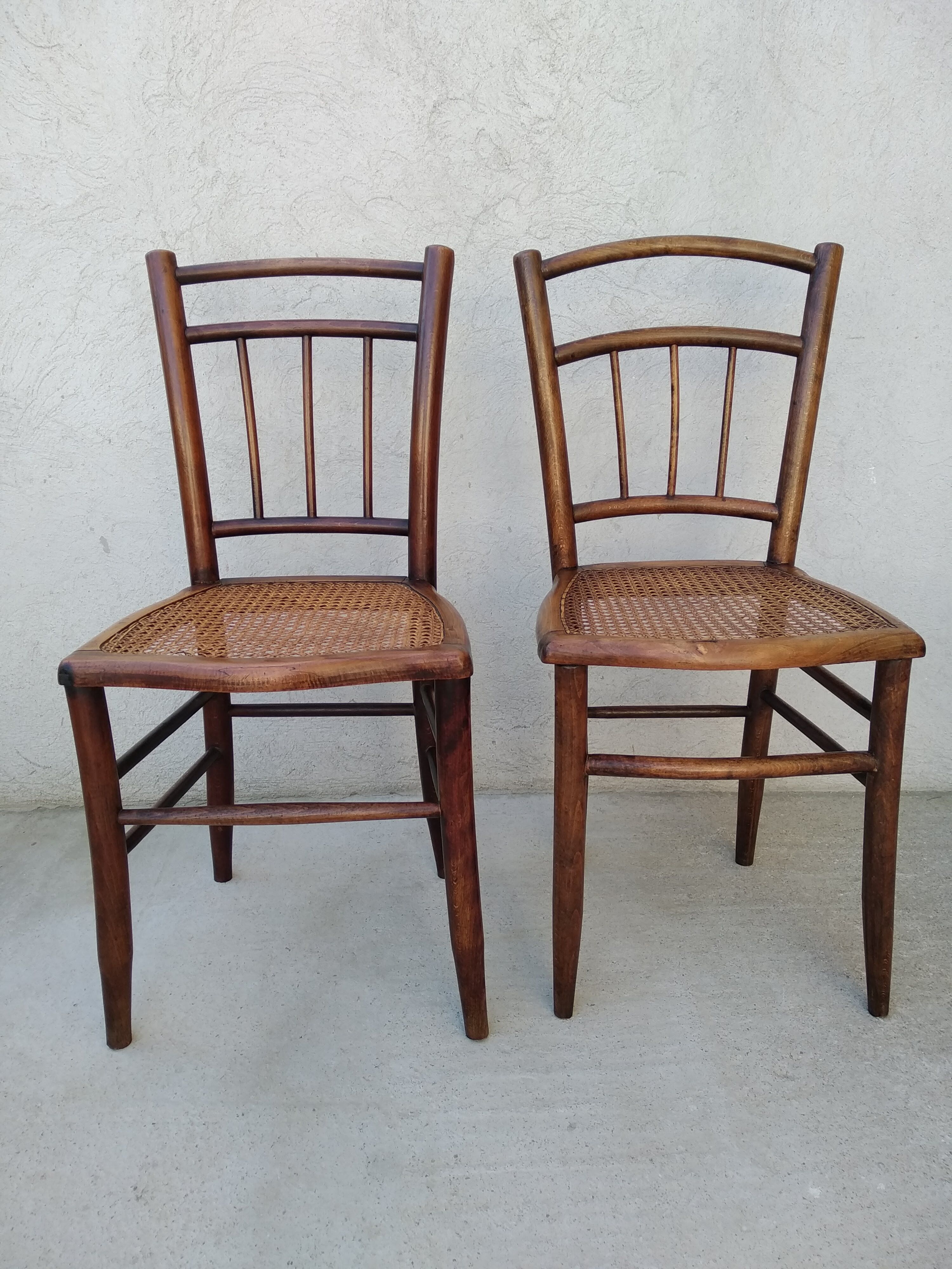 Set of 4 antique bistro chairs canned seats