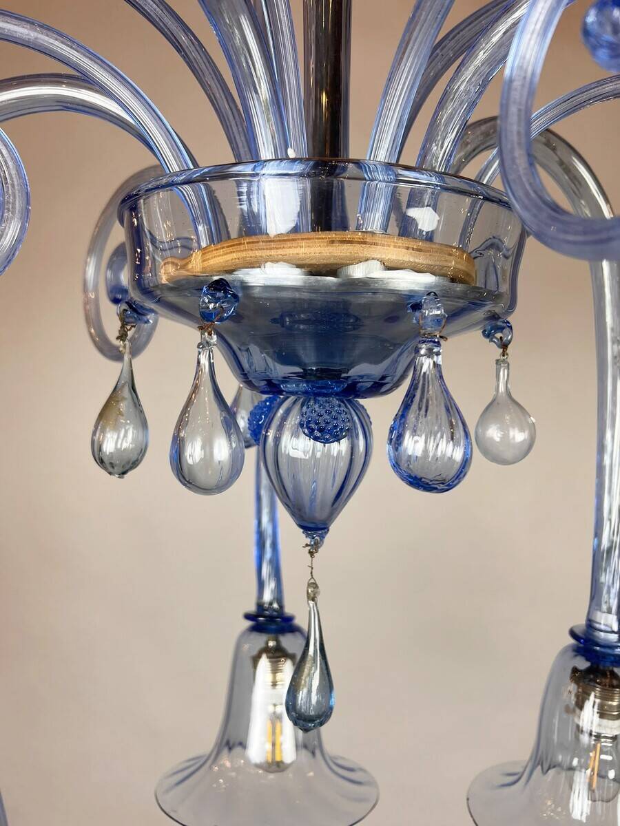 Five-Arm Murano Glass Chandelier With Scrollwork, 20th Century