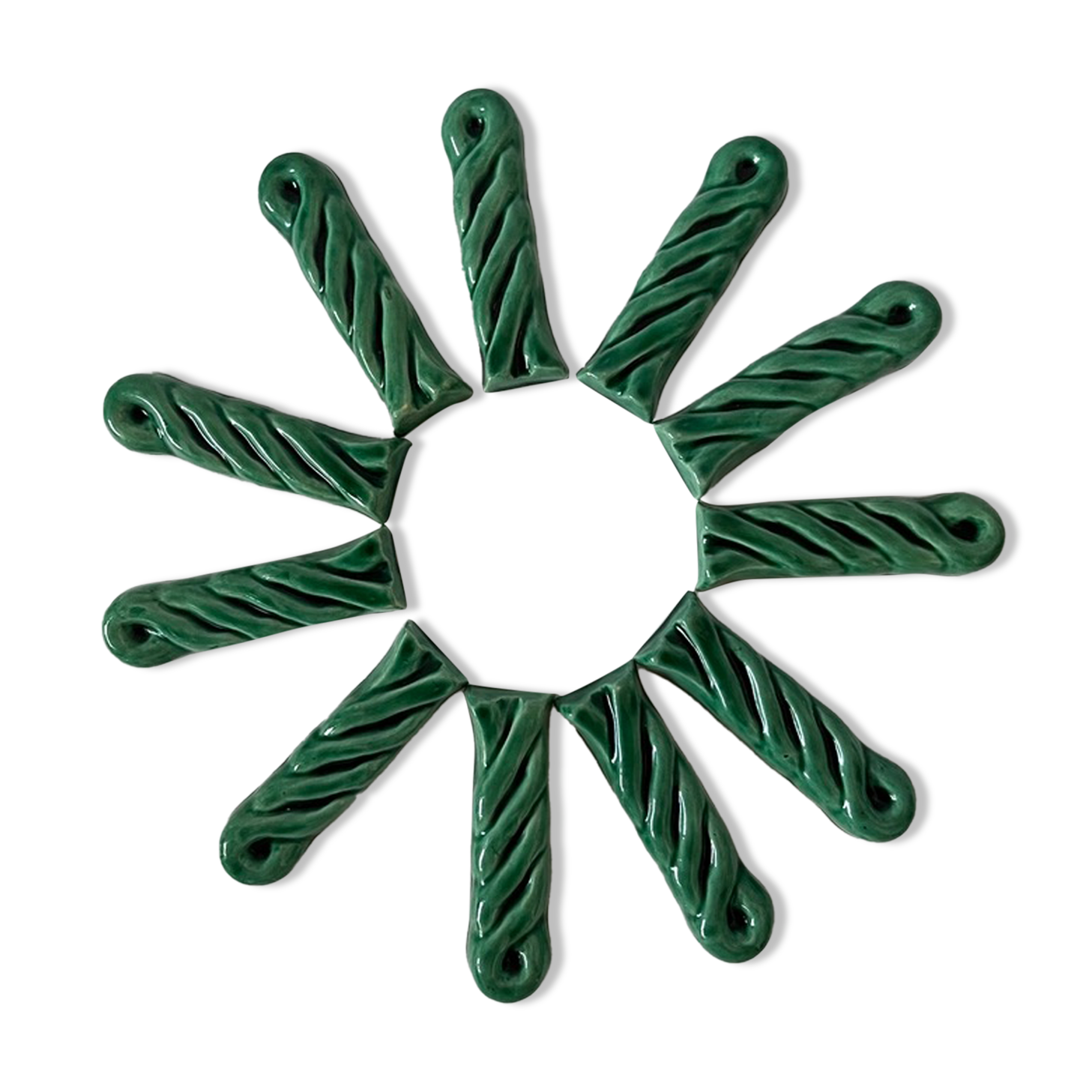 Knife holders in green ceramic Vallauris vintage 1950