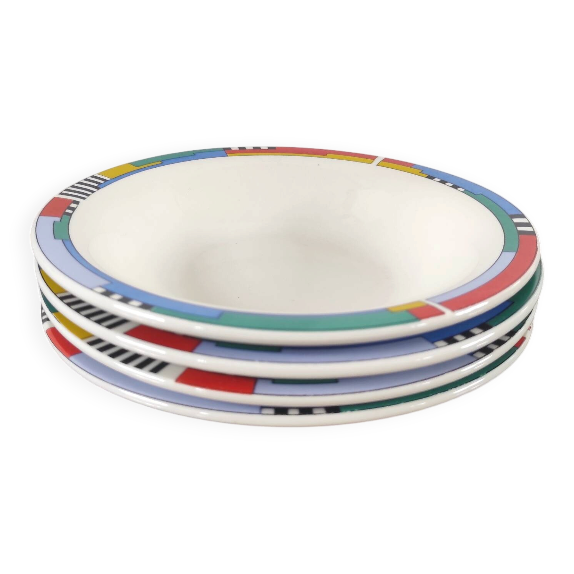 Set of 4 vintage Memphis style deep plates.