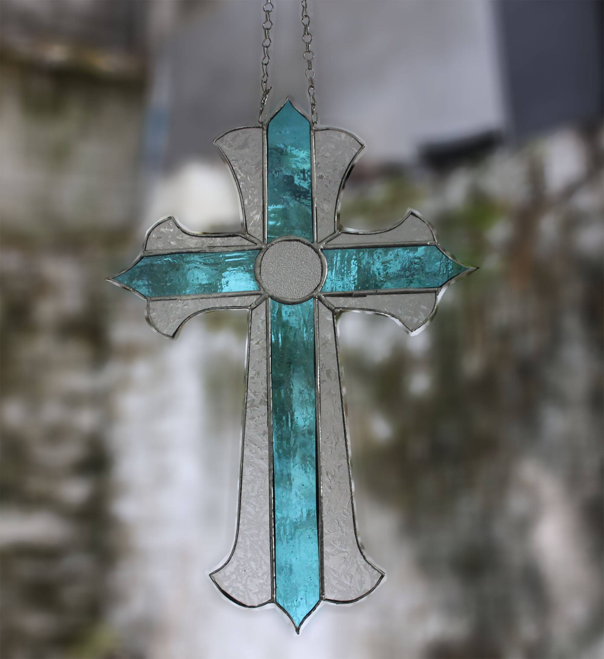 Croix en vitrail – Style Tiffany fait main, décoration murale
