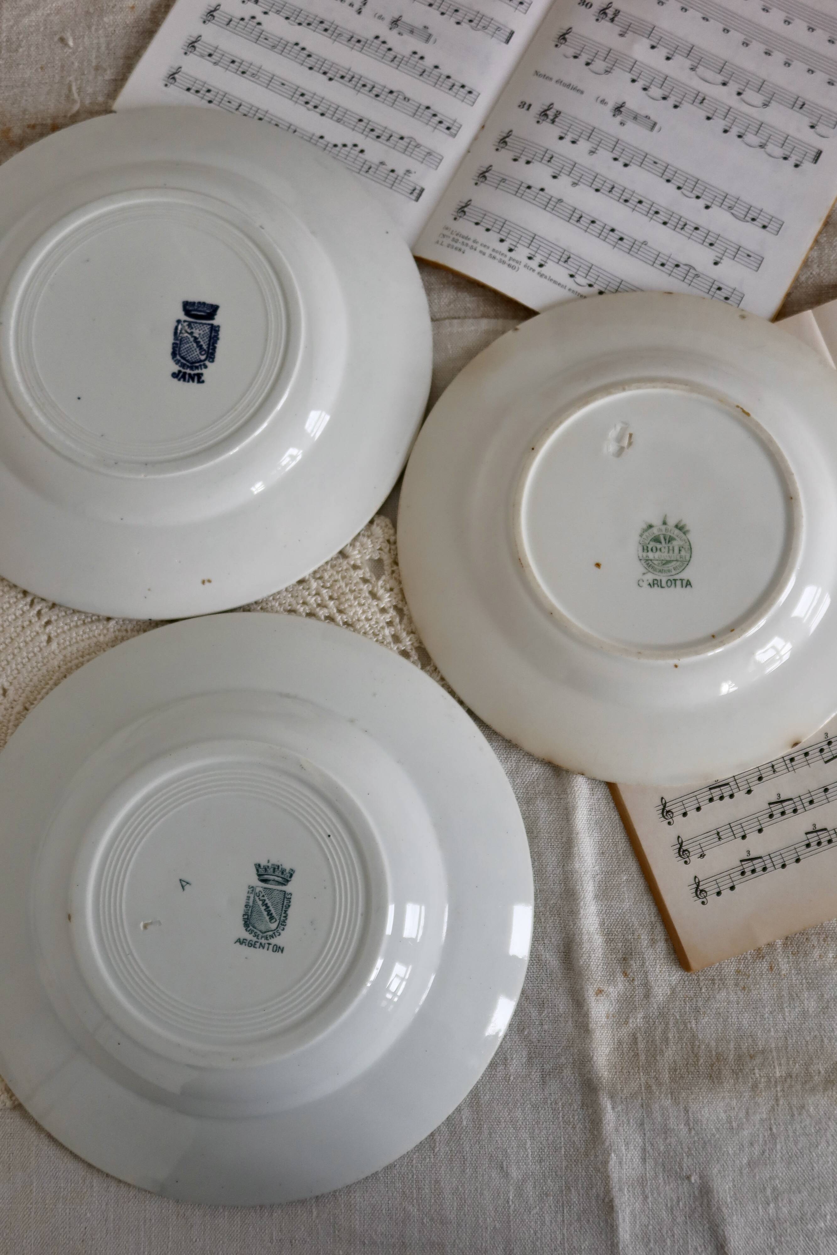 6 mismatched vintage iron earthenware plates