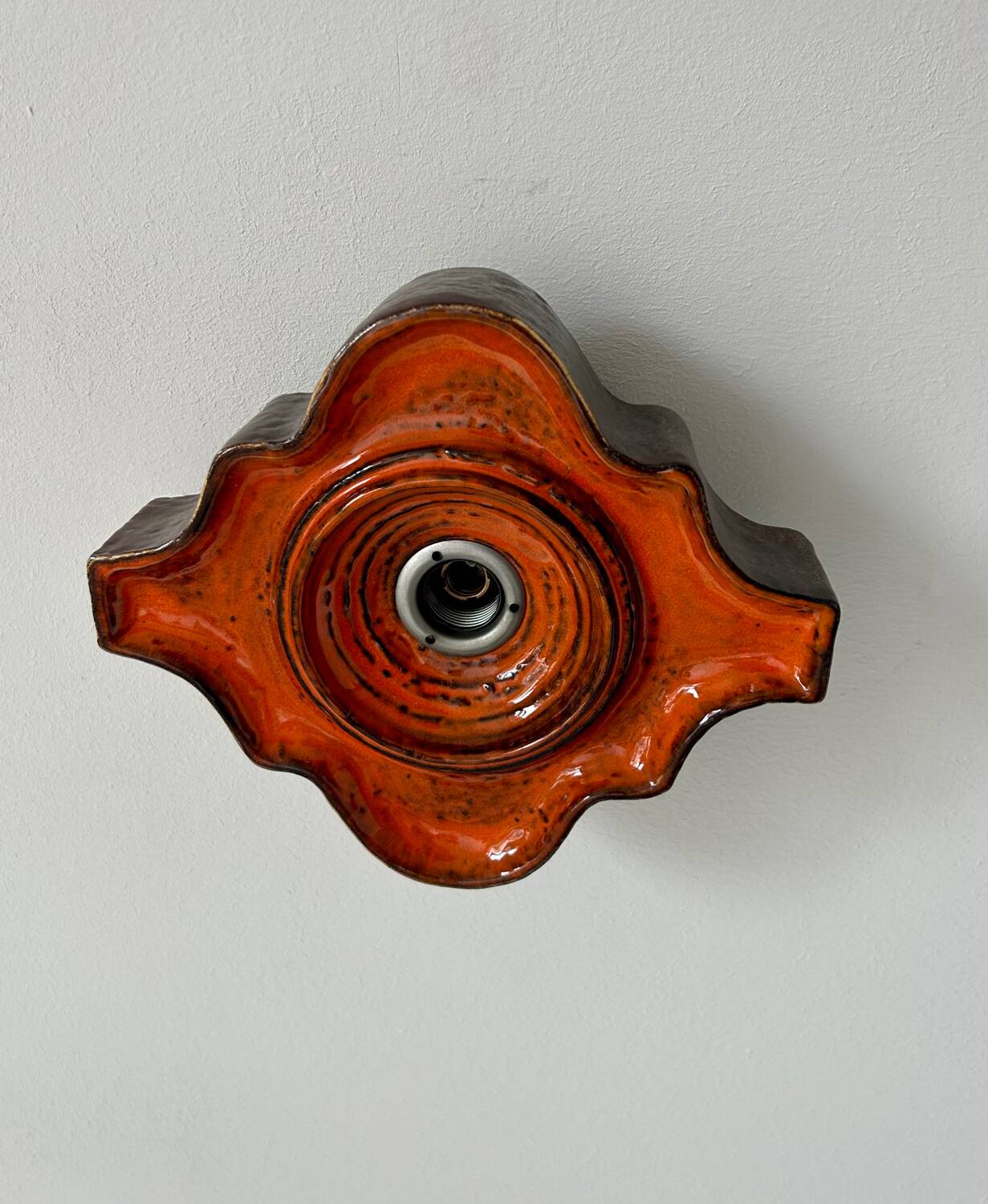 Pair of vintage wall lights, brown and orange ceramic, Sweden 1960