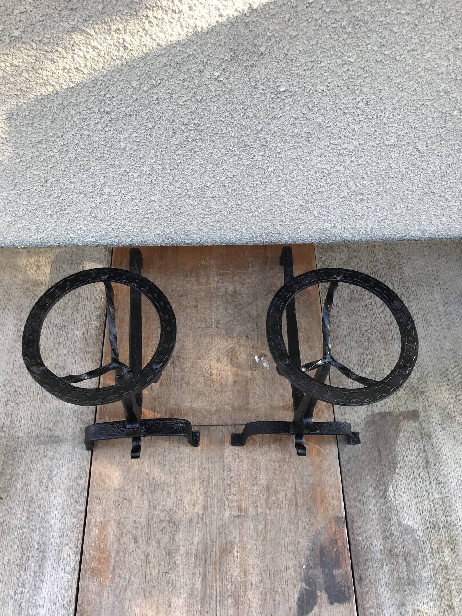 Former pair of landiers iron chimney