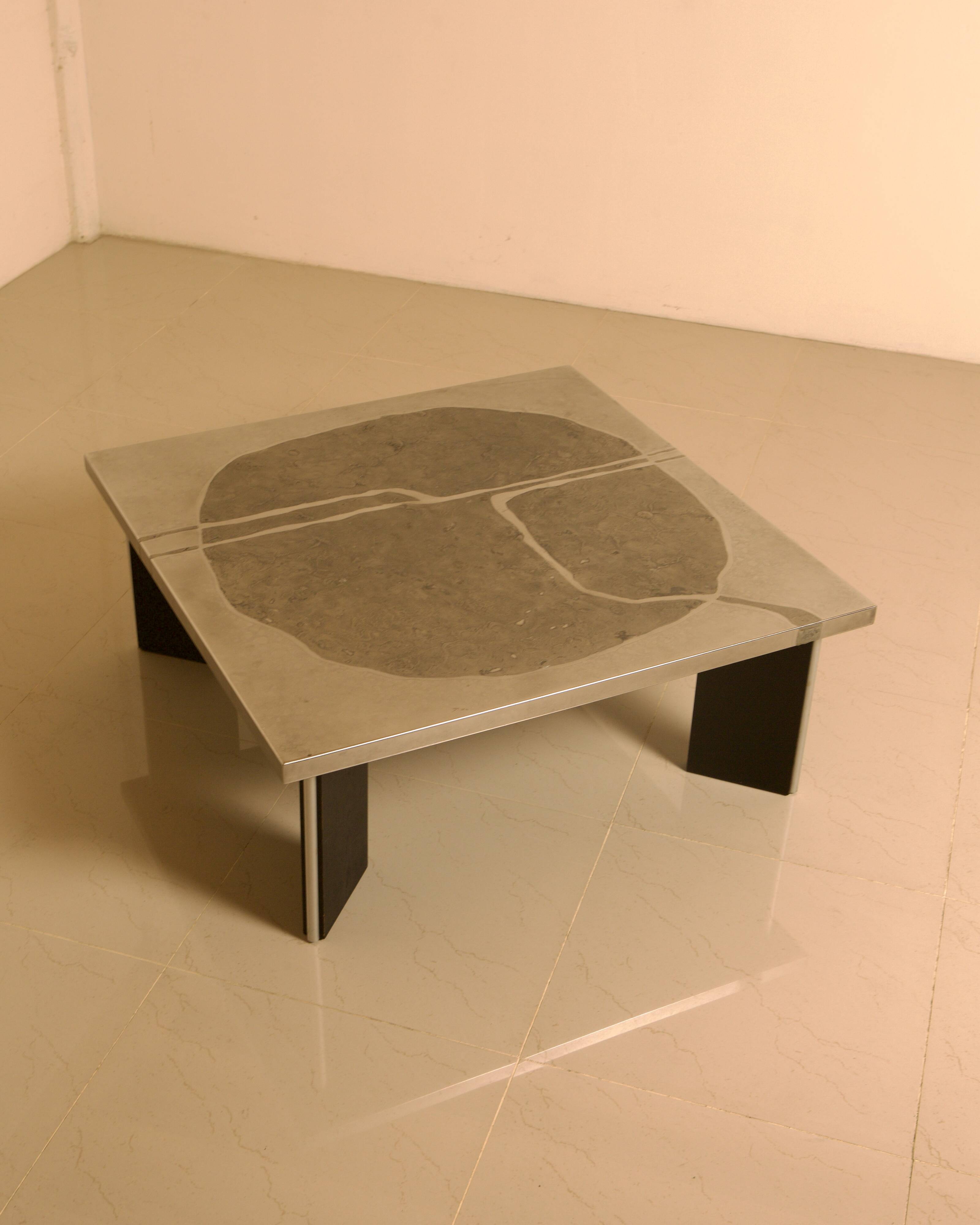 Sculptural coffee table in wood and steel by Heinz Lilienthal 60s